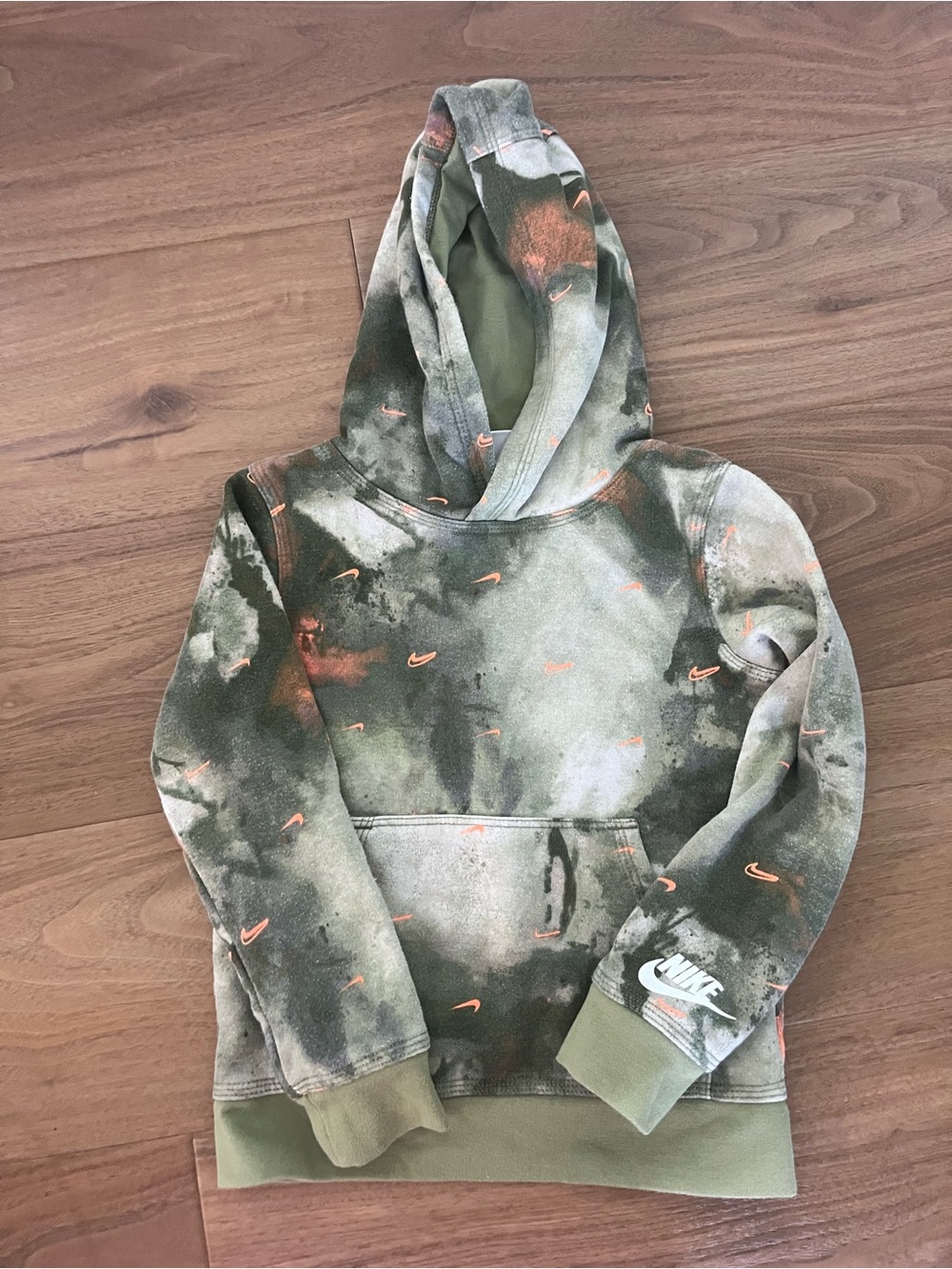 Nike Boy’s Olive and Orange Tie-Dye Pullover Hoodie